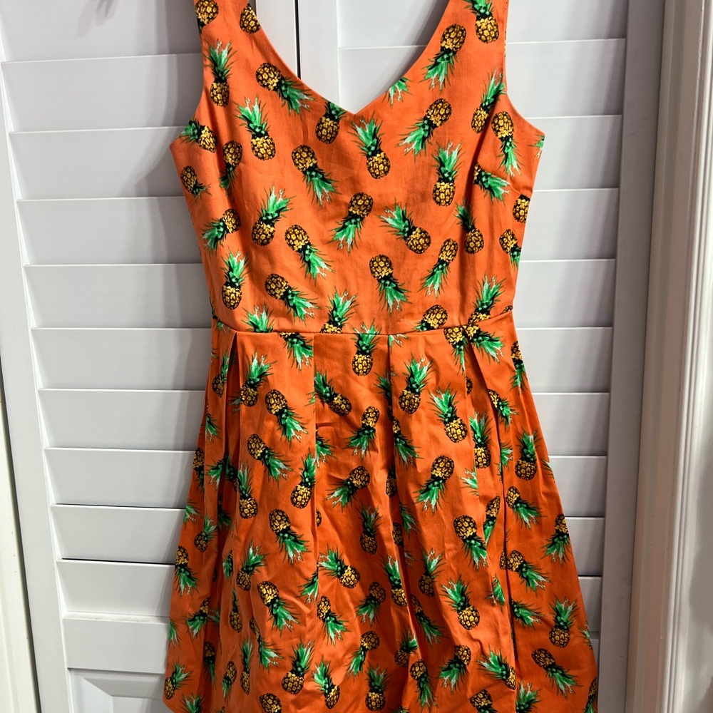 Orange Pineapple Print Mini Dress